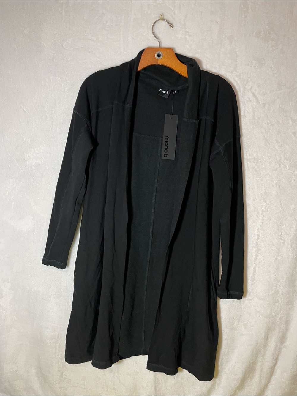 Mono B Black Open-Front Long Cardigan